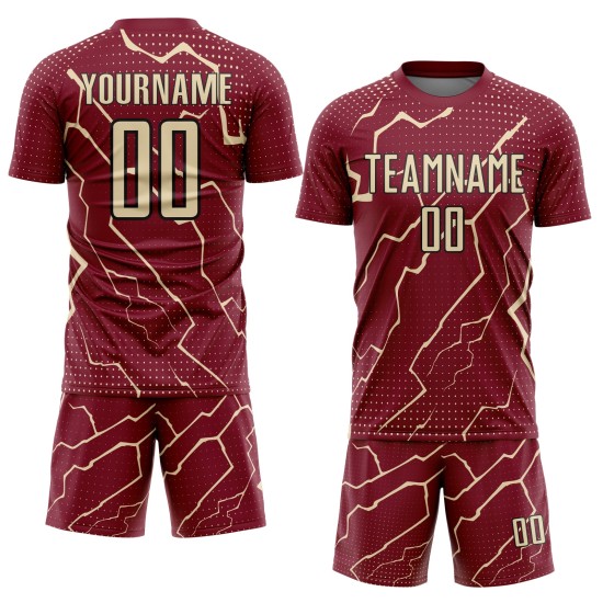 Custom Uniform Jersey Lightning Sports Soccer Sublimation Crimson Cream-Black Custom Uniform Jersey Lightning Sports Soccer Sublimation Crimson Cream-Black